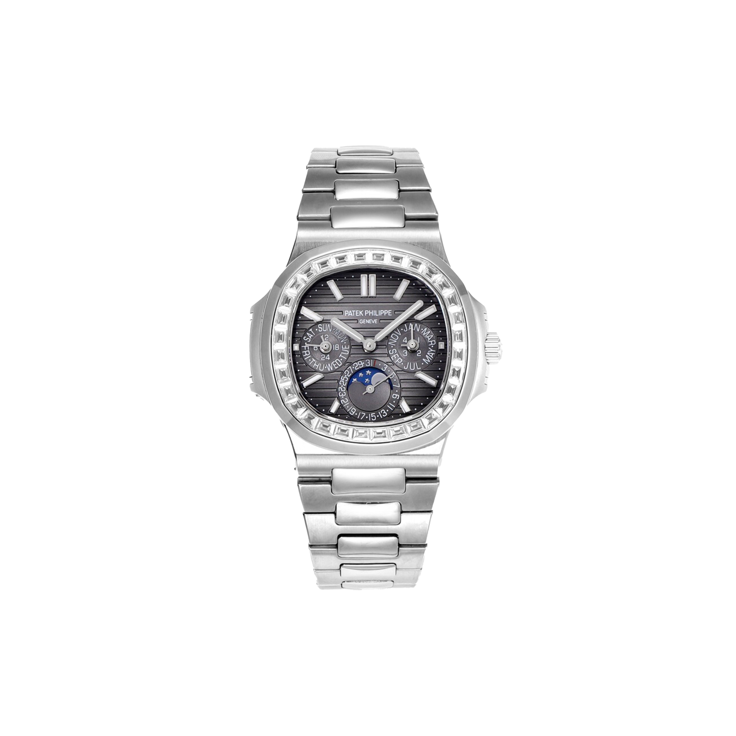 PATEK PHILLIPE NAUTILUS GREY DIAL WITH DIAMOND BEZEL IN STEEL WATCH 5740/1G-001